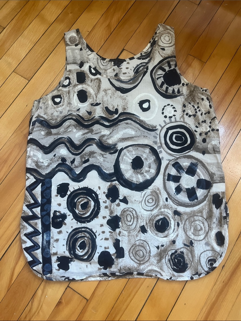 Abstract Painted Tank Top in Dark Blue & Tan